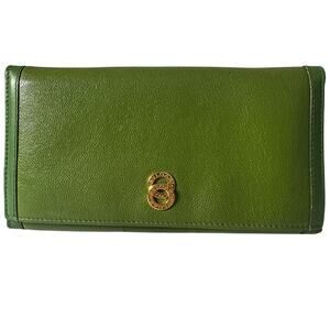 Vintage Bvlgari Doppio Tondo Green Leather Continental Wallet Gold Logo Italy